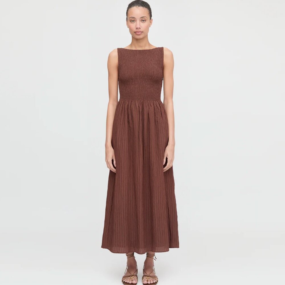 Hill House Cosima Nap Dress - Chocolate Tonal Seersucker